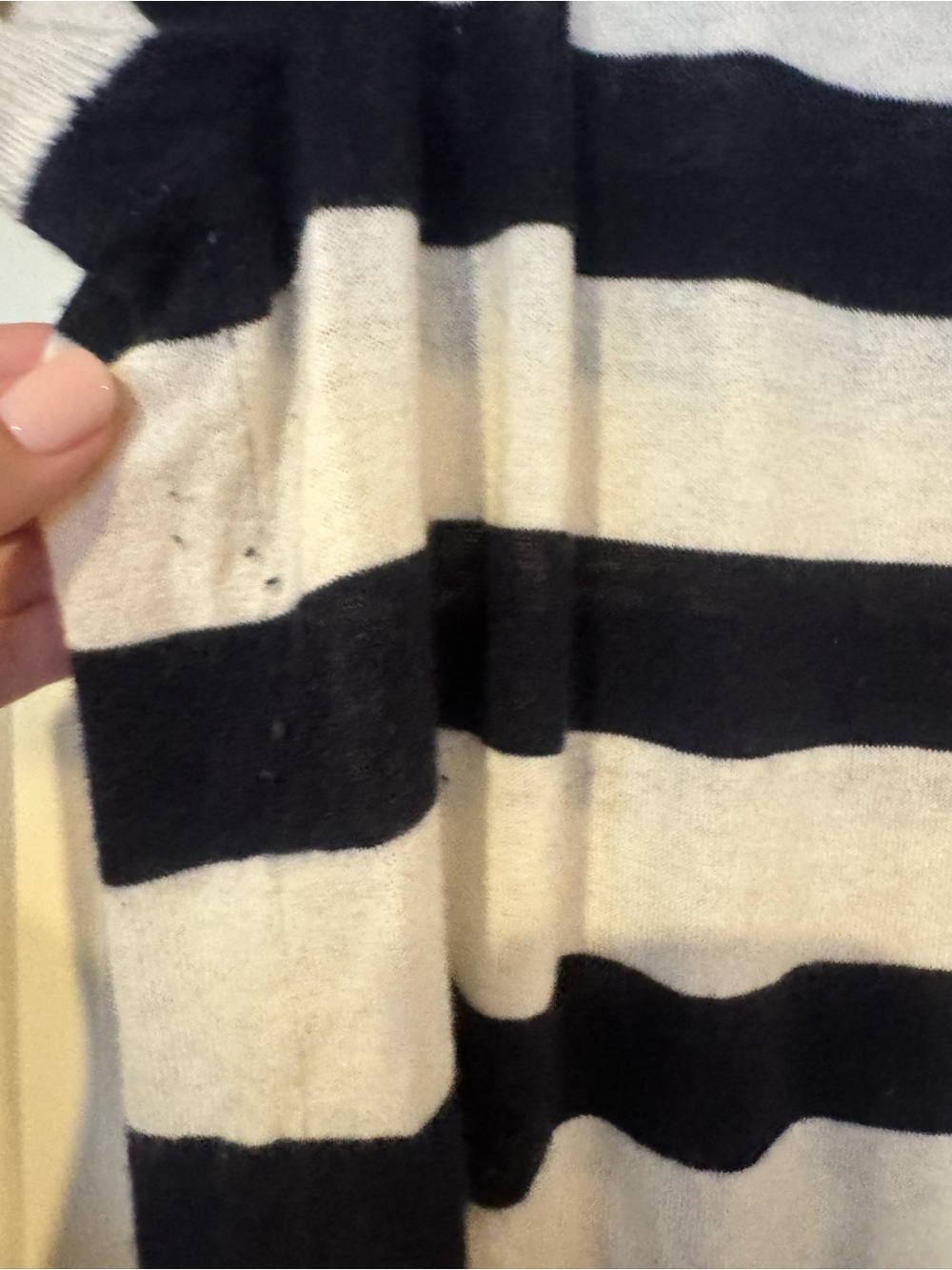 J Crew Cashmere Short-Sleeve Navy and White Striped Cardigan Sweater - Picture 4 of 5